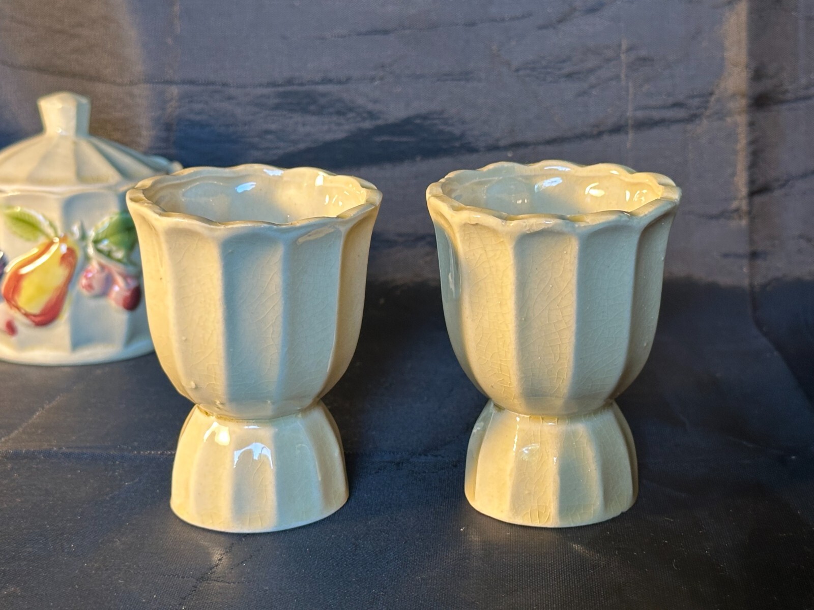 Royal Sealy JAPAN Fruit Motif Salt & Pepper, egg cups & jars w/lids (2 each)