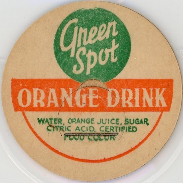 Milk Bottle Cap – Green Spot – ORANGE DRINK – generic cap – orange & green