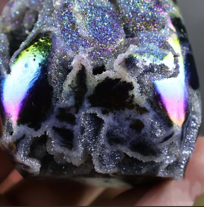 150-200g Titanium Angel Aura Sphalerite Flame Tower Rainbow Crystal Cluster
