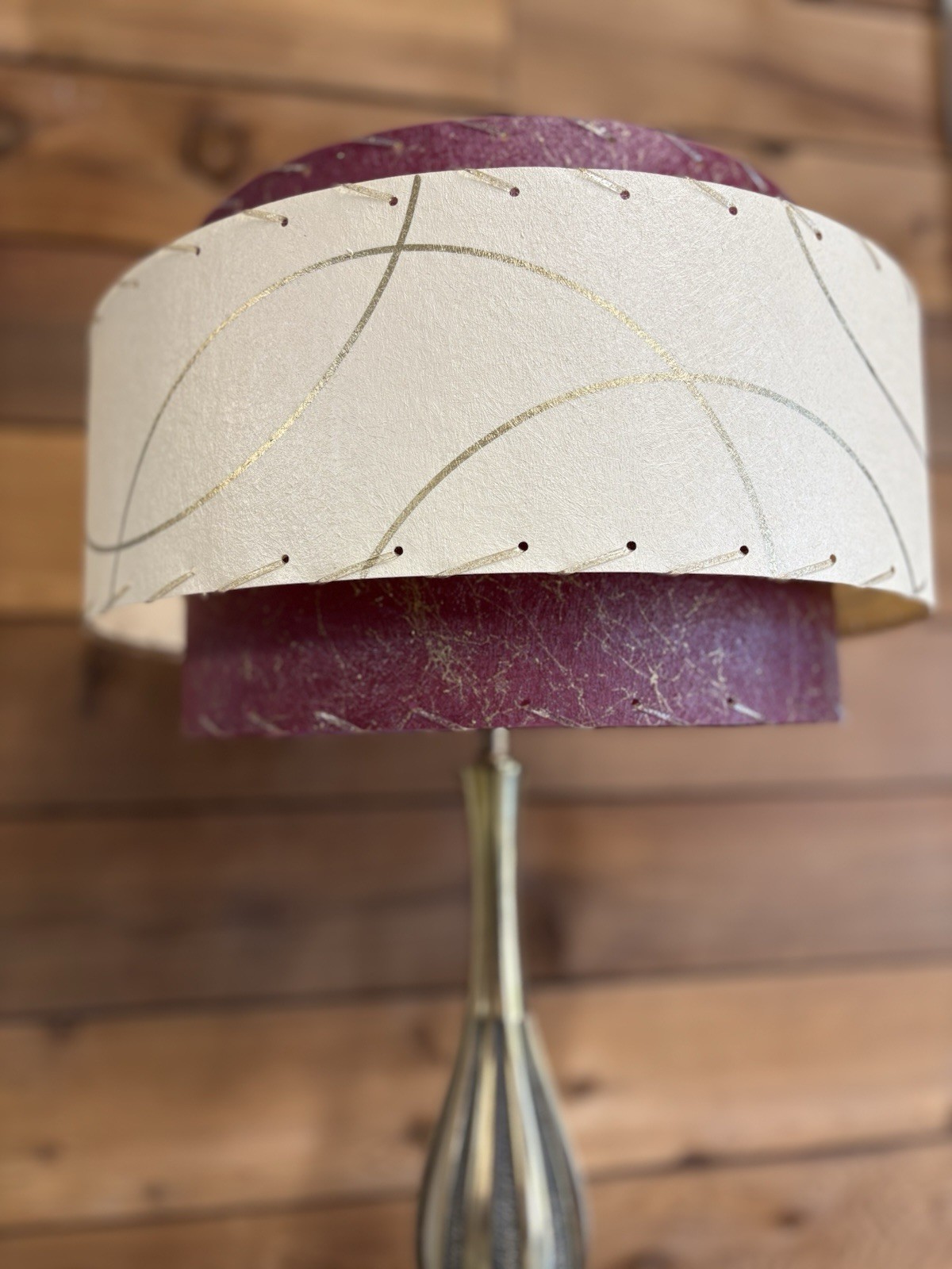 Mid Century Vintage Style 3 Tier Fiberglass Lamp Shade Modern Burgundy Ivory