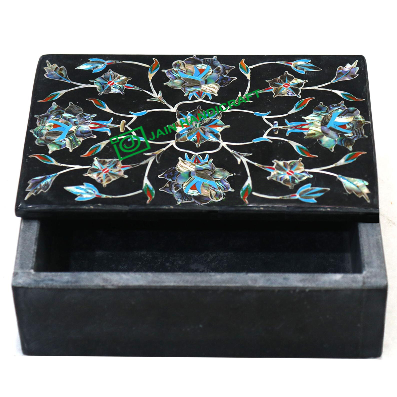 7″X5″ black Marble trinket Box Jewelry Inlay pietra dura Malachite Room decor