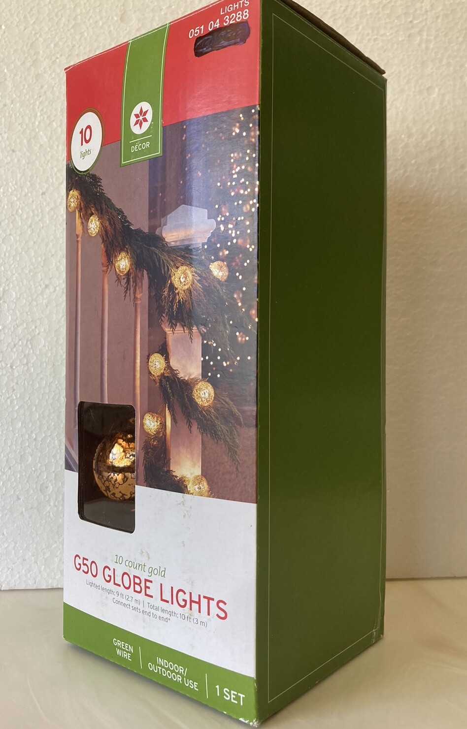 Vintage Style GLOBE Light String 10 “antique-gold” BULBS 10′ green wire NIB 2013