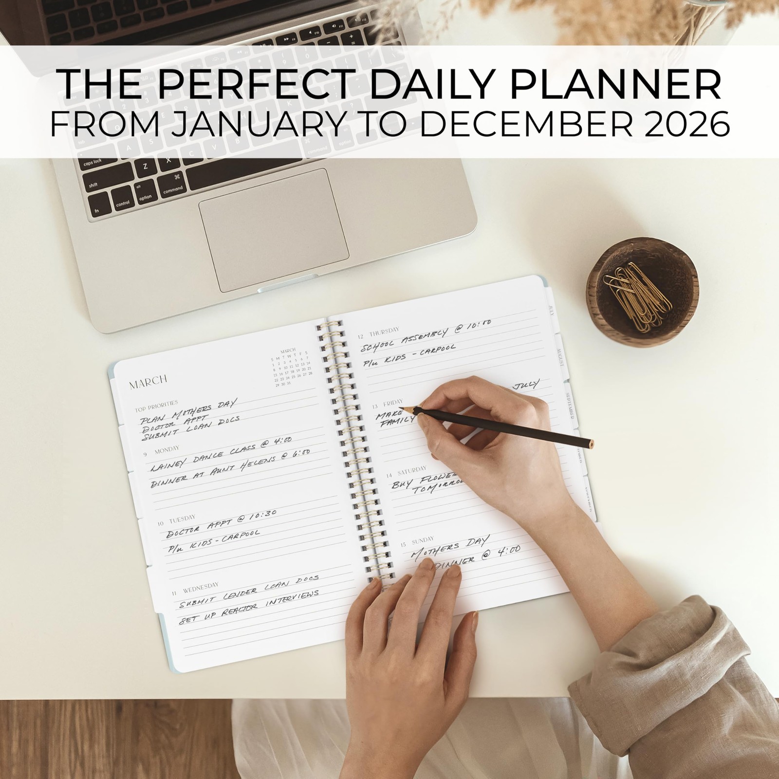 Beautiful 2026 Planner – 7″ x 10″ Daily for 7×10 inches, Dusty Blue