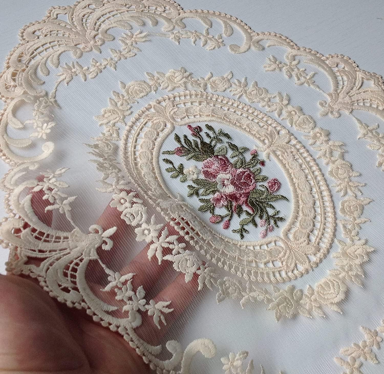 2Pack Retro Lace Placemats, French Crochet Doilies, Handmade Embroidered Table M