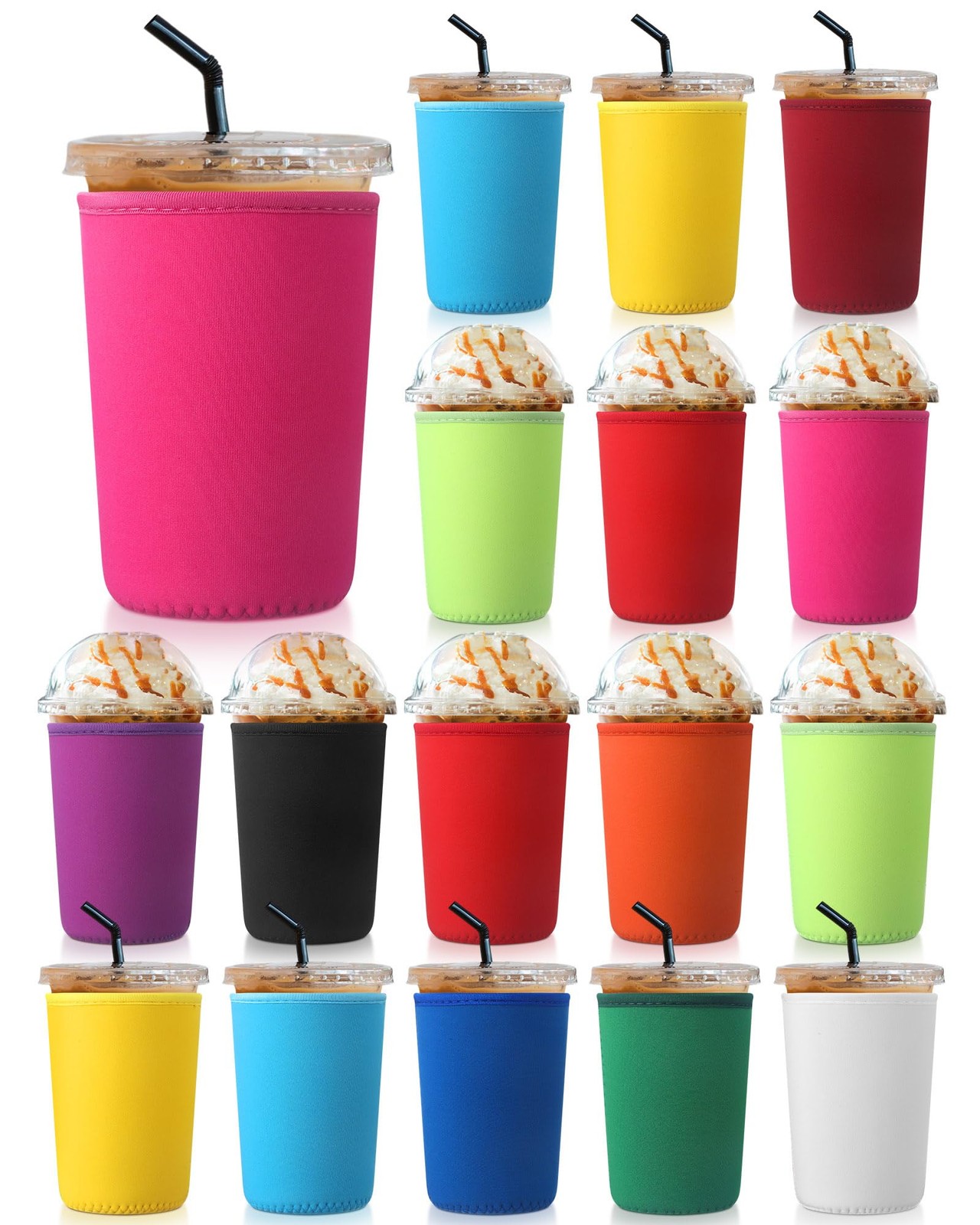 16 Pcs Iced Coffee Cup Sleeves Bulk 30-32 oz Reusable Drink Cup Sleeve Neopre…