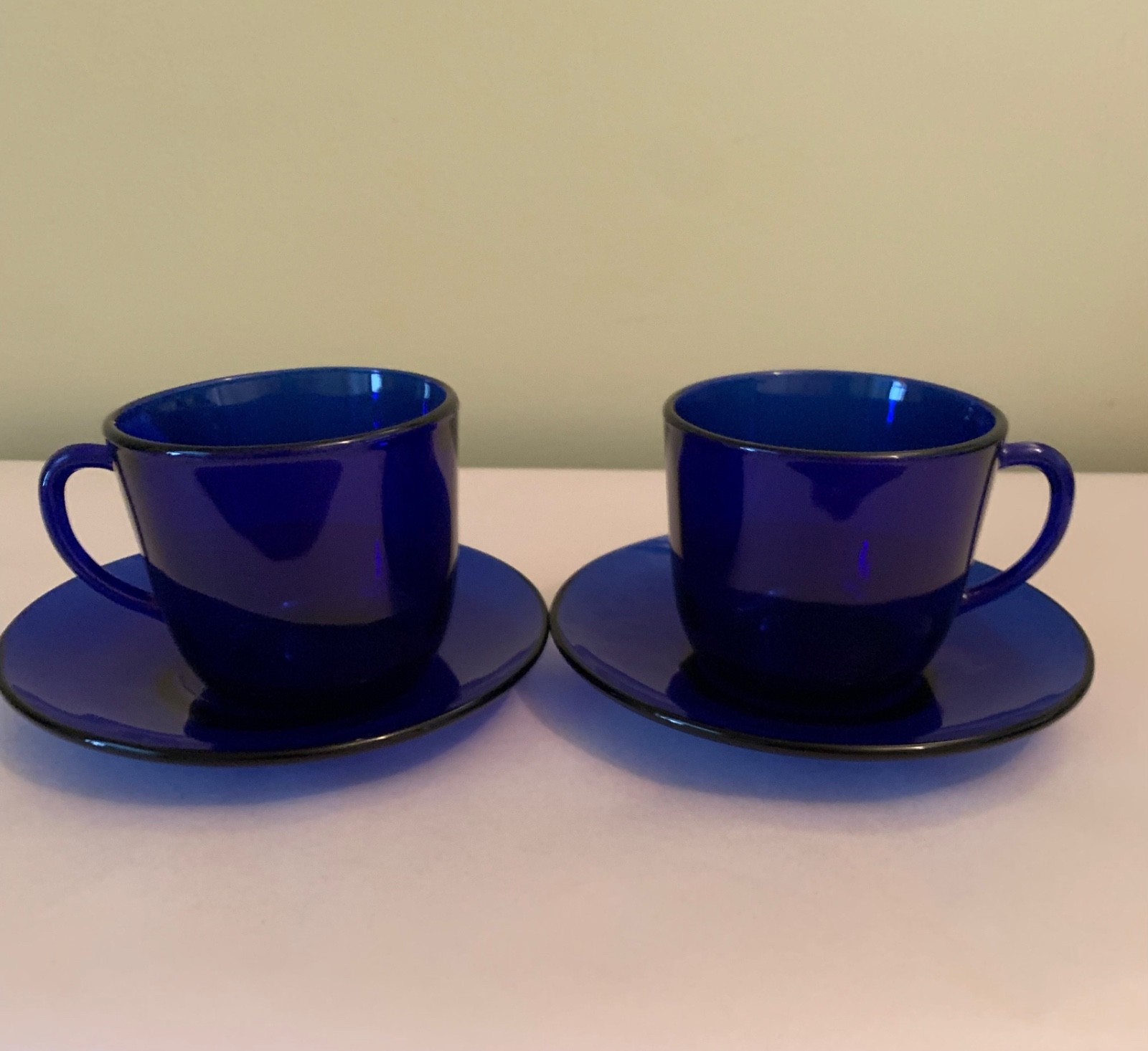 Vintage Arcoroc France Cobalt Blue Cup & Saucer Set of 2 MCM 3 Sets Available