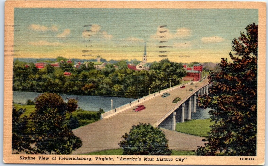 Postcard – “America’s Most Historic City” – Skyline View of Fredericksburg, VA
