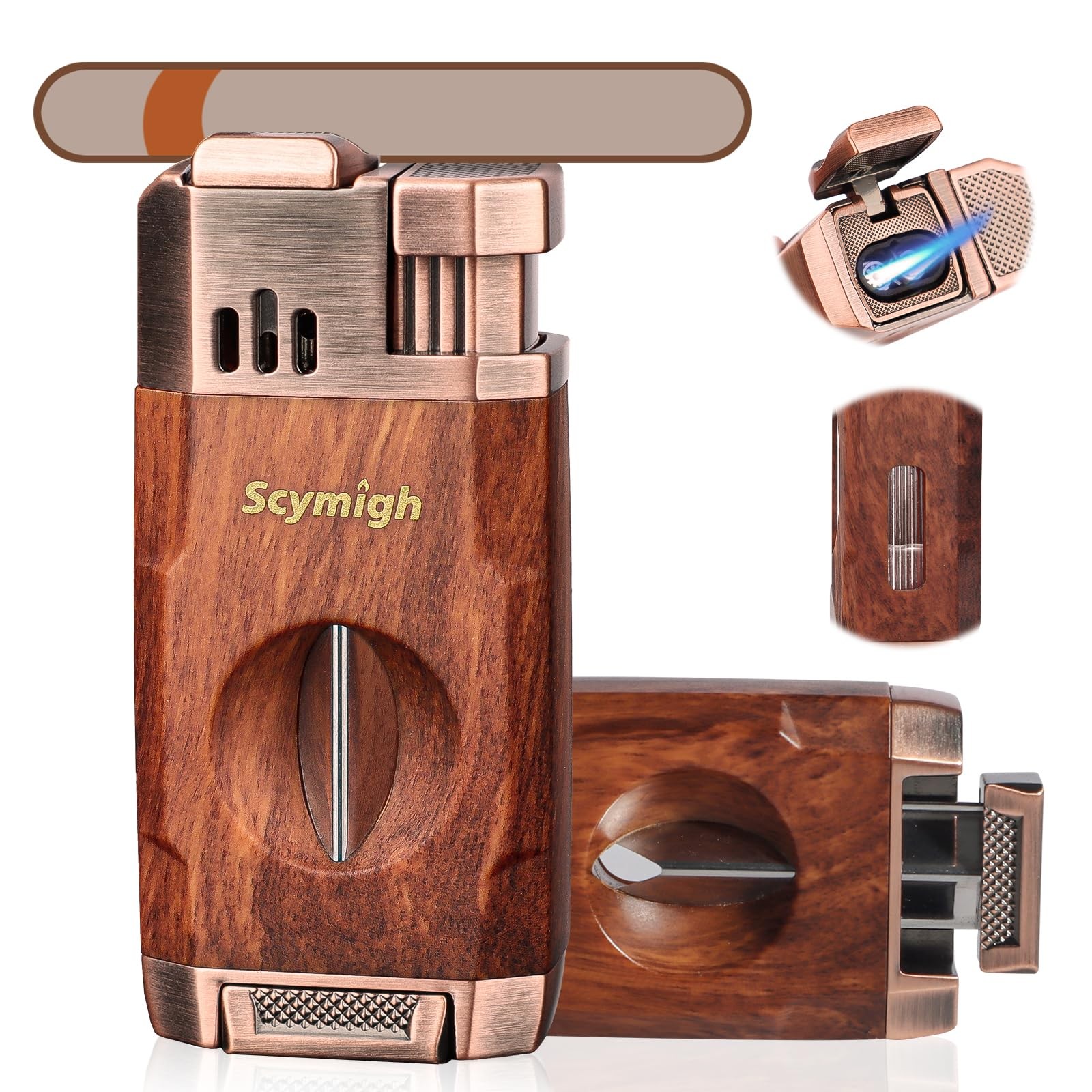 All-in-One Torch Lighter Built-in V-Notch Tool, Holder, Dual Windproof Jet Fl…