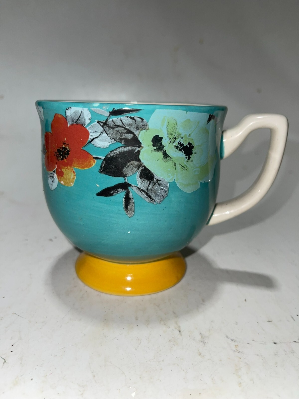 (2X) The Pioneer Woman Flea Market Turquoise & Yellow Footed Mug 15oz