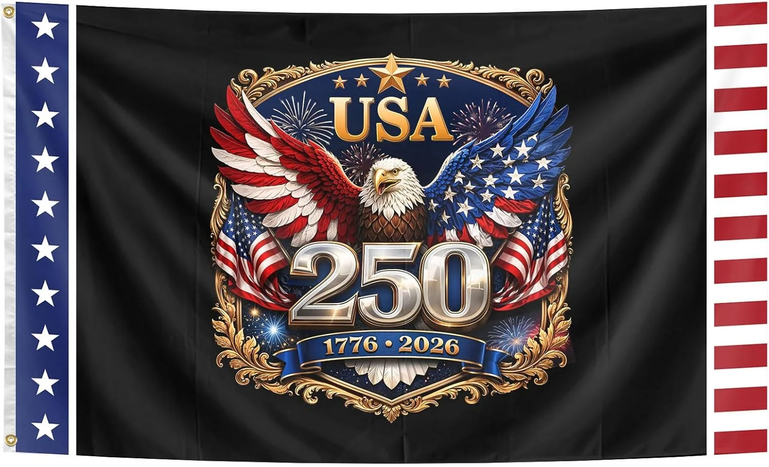 USA 250th Anniversary 3×5 Ft Flag – 1776-2026 Patriotic Bald Eagle Flags, Single