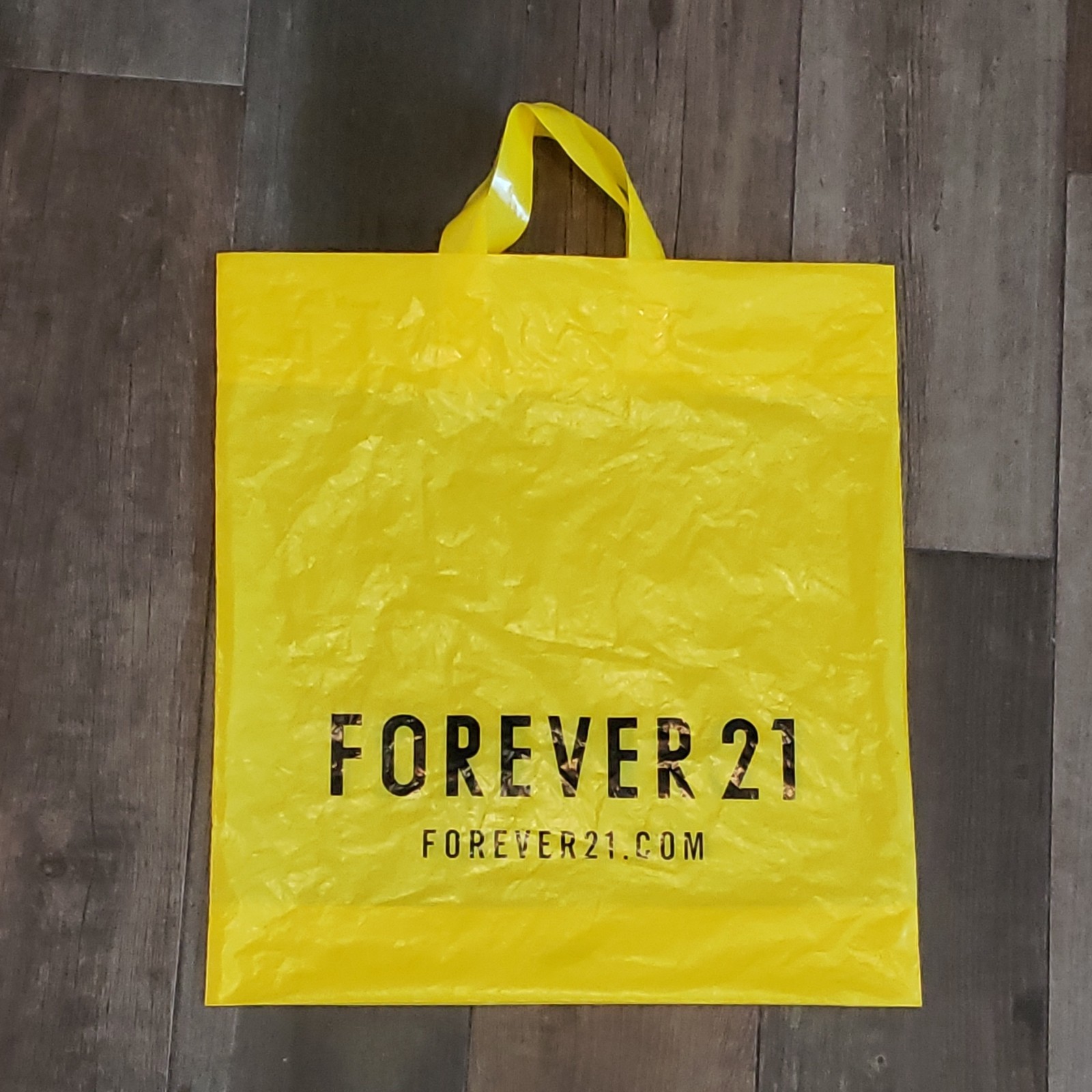 FOREVER 21 Yellow Large Foldable Plastic Reusable Shopping Bag with Handles
