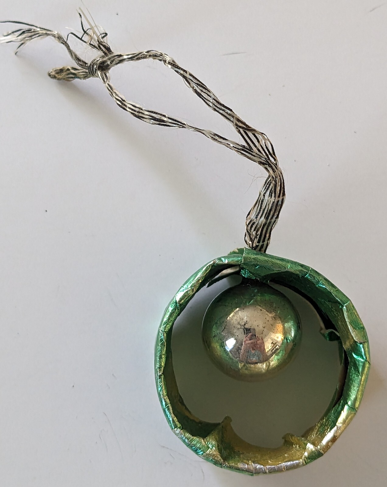 Vtg Homemade Christmas Ornament Cardboard Paper Mercury Glass 1.5″