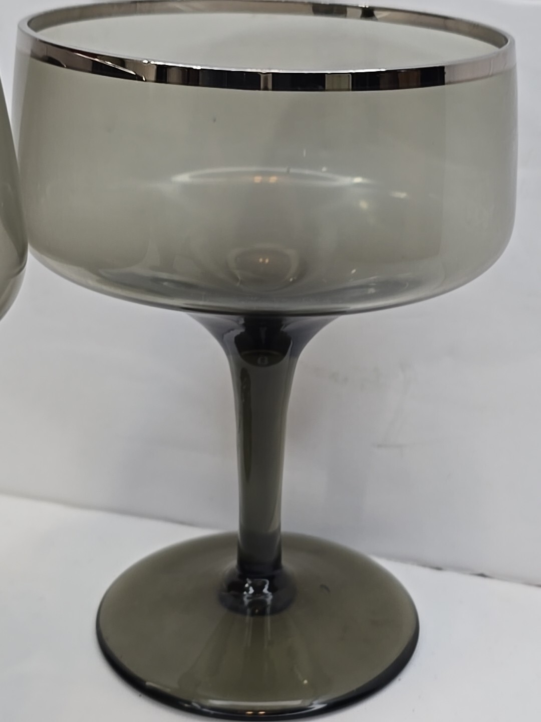 Forest Champagne Glasses Set of 4 Smokey Glass Silver Rim Made in West Germany