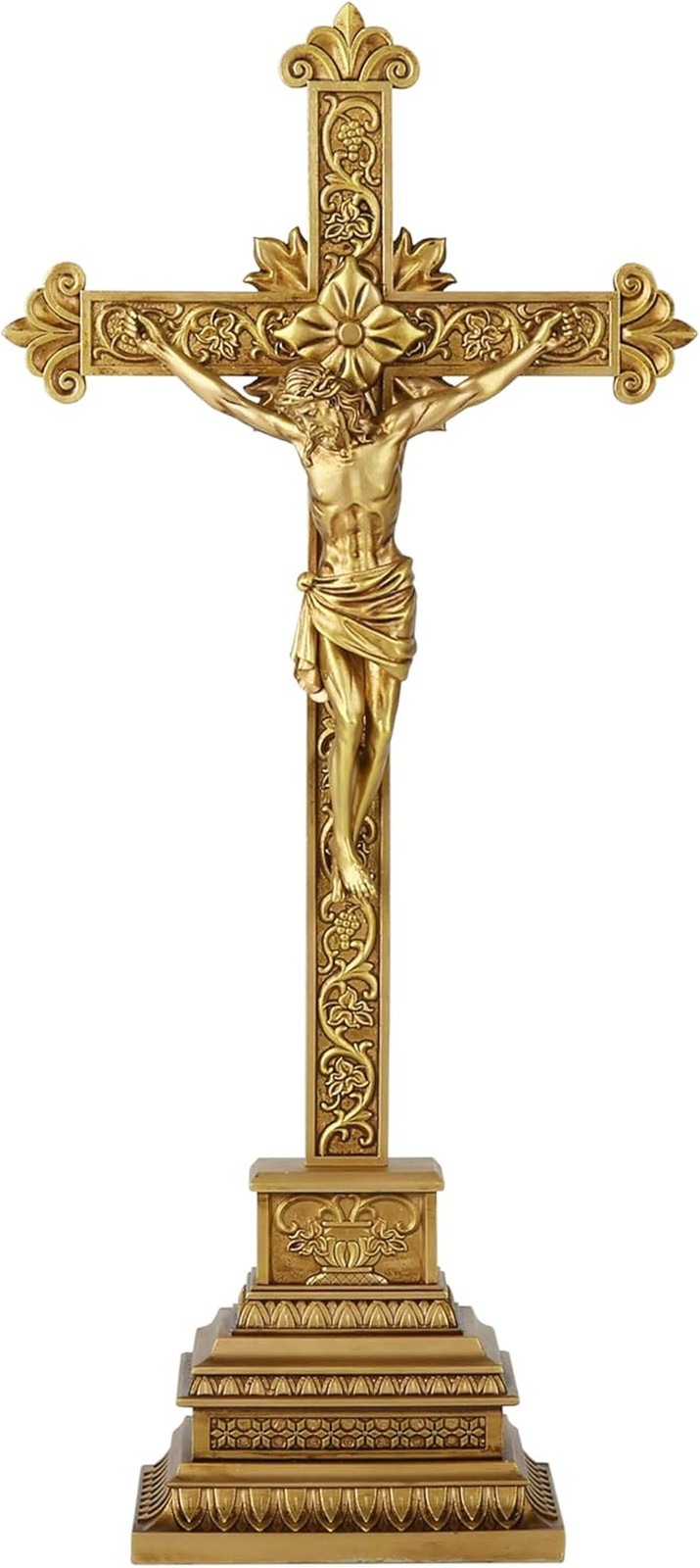 Standing Crucifix – 16 Inch Jesus Cross with Base for Home Table Decor, Gold Cru
