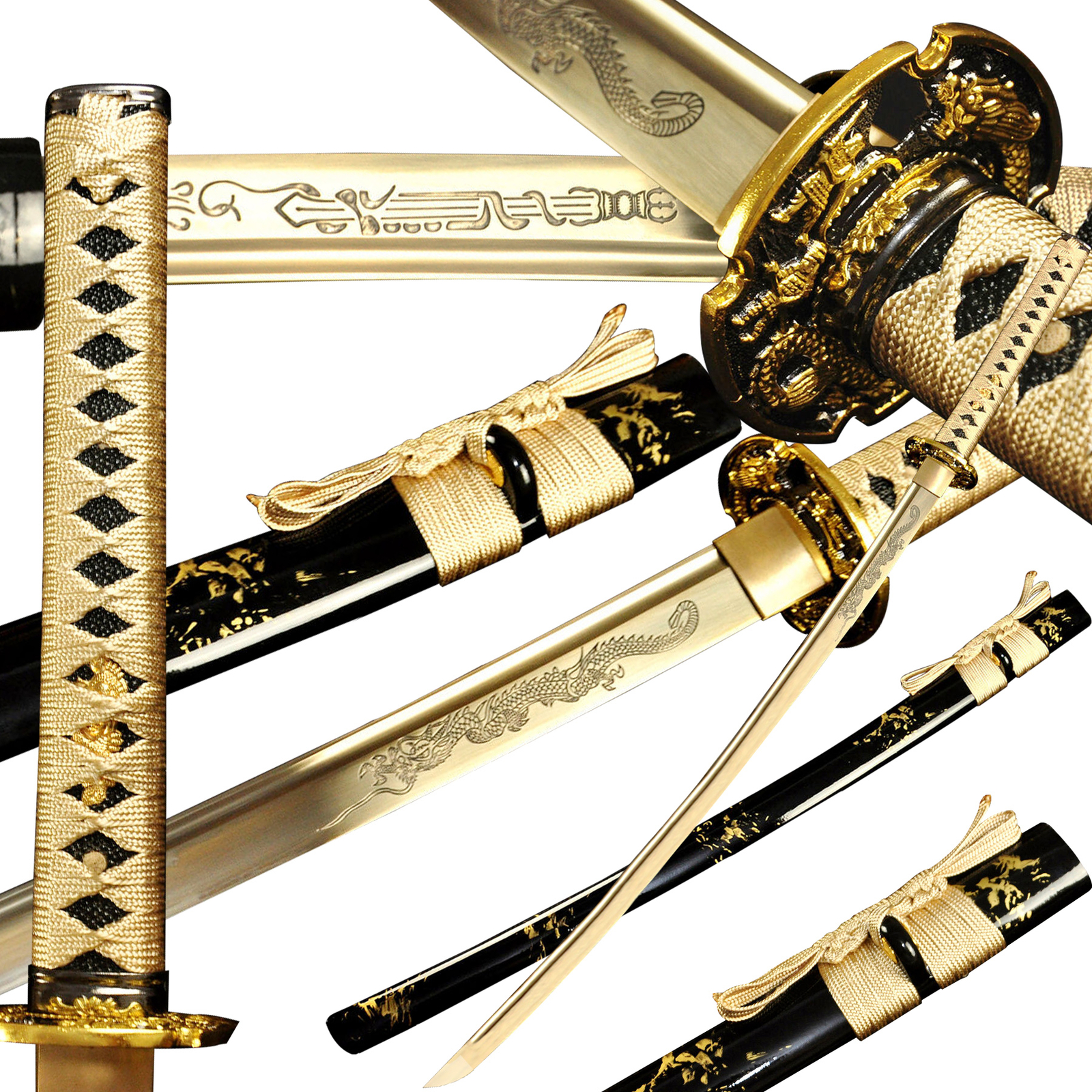 Katana Sword 1095 Steel Razor Sharp High Quality Full Tang Handmade Gold Blade