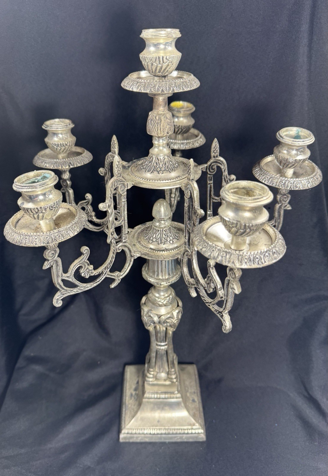 6 Candle Candelabra Silver-color Rams Head Design