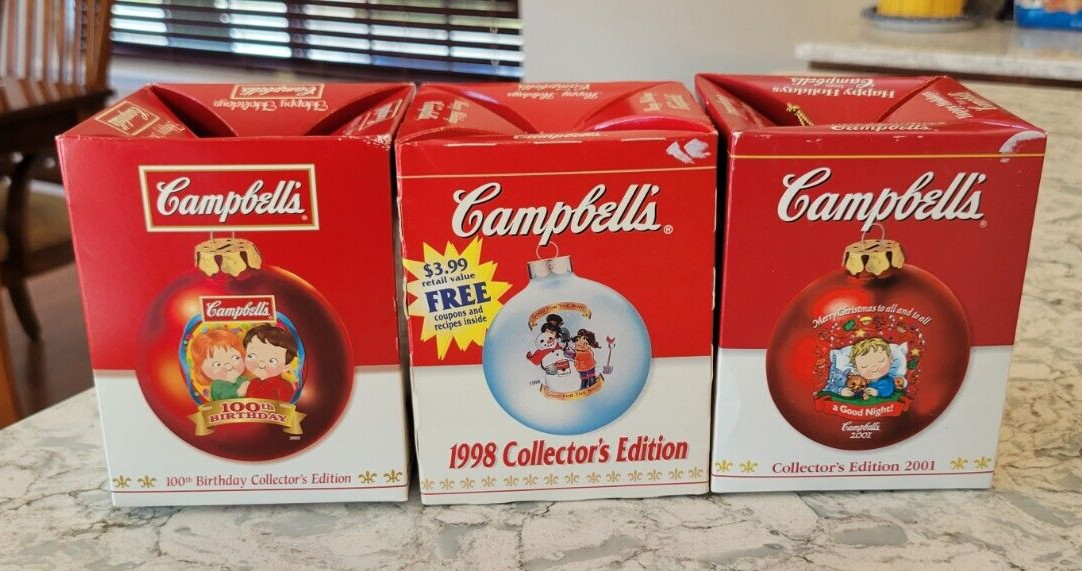 Vintage Campbell’s 1998 2001 100 Christmas Ornaments Birthday Lot of 3 Ornament