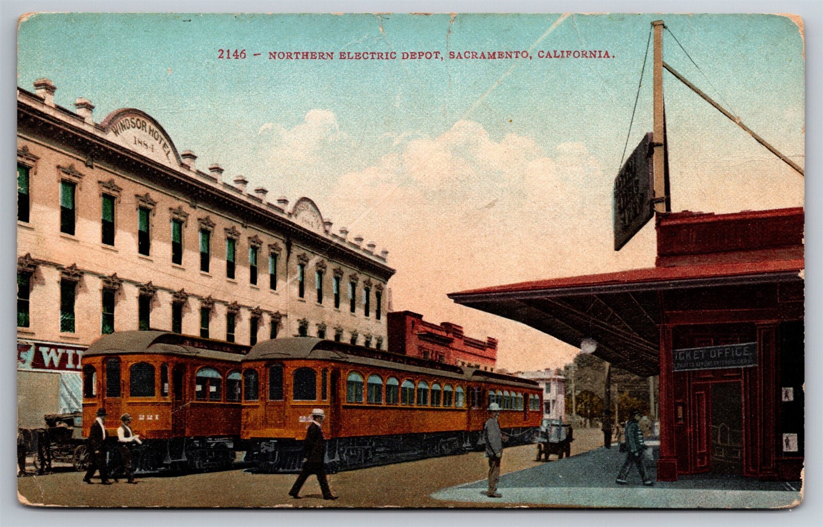 Northern Electric Depot Windsor Hotel Sacramento CA C1910’s Postcard P6