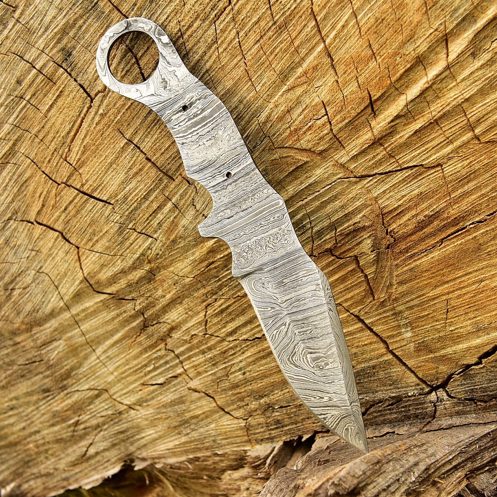EDC HANDMADE DAMASCUS STEEL HUNTING SURVIVAL GUT HOOK KNIFE RING HOLDER x-382