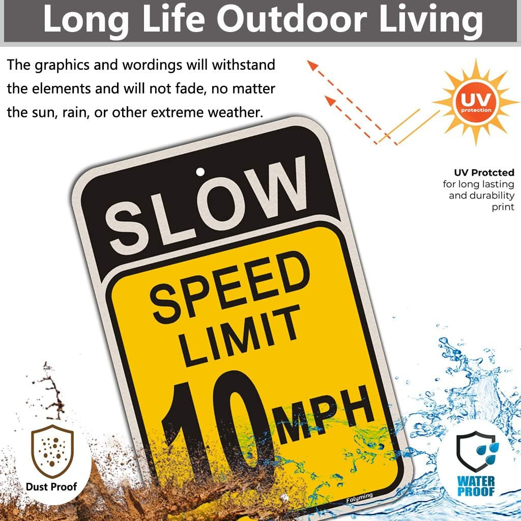 4 Pack Slow Speed Limit 10 MPH Sign 18 X 12 Inches Engineer Grade Metal Reflecti