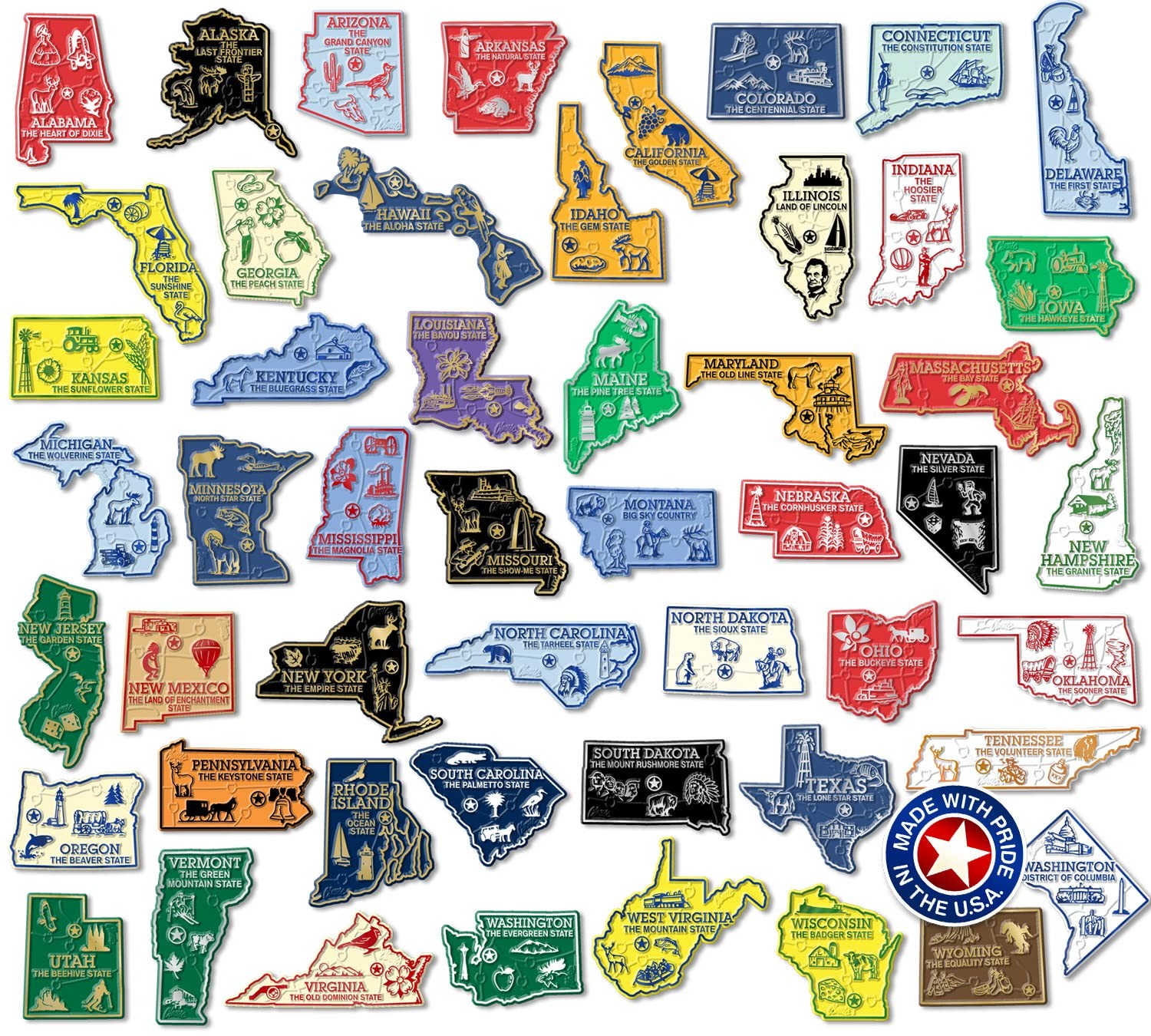 Original U.S. State Magnet Set by Classic Magnets, 3D Rubber zzzz-s, White