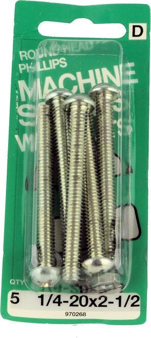 1/4 x 20 x 2-1/2″ Round Head Phillips Machine Screw with Nuts – 5 Pack