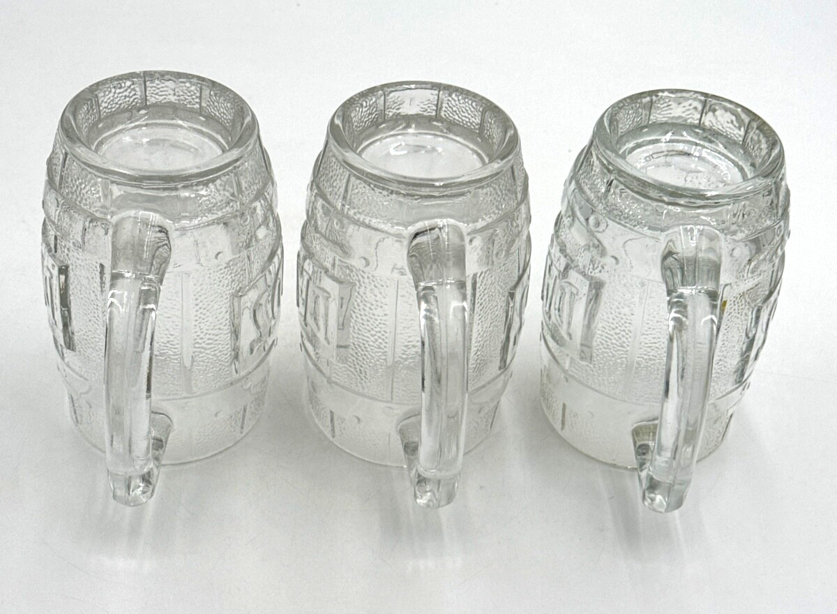 Dad’s Barrel Shape Heavy Glass Mug Set of 3 Vintage