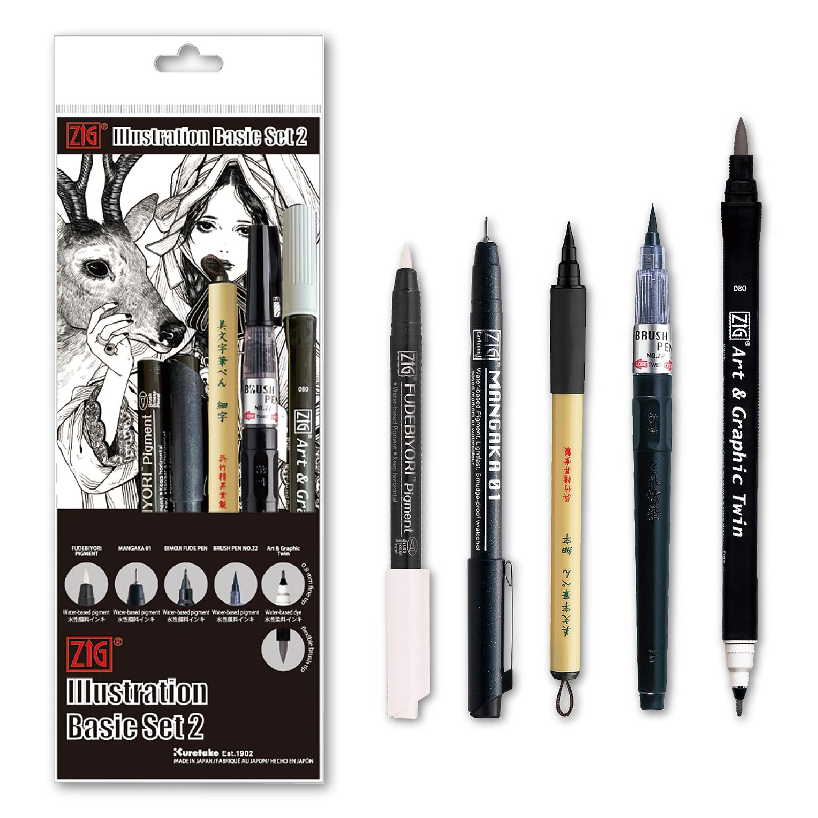 Kuretake Zig Inktober pen set, for Illustration, Manga Drawing, Lettering and