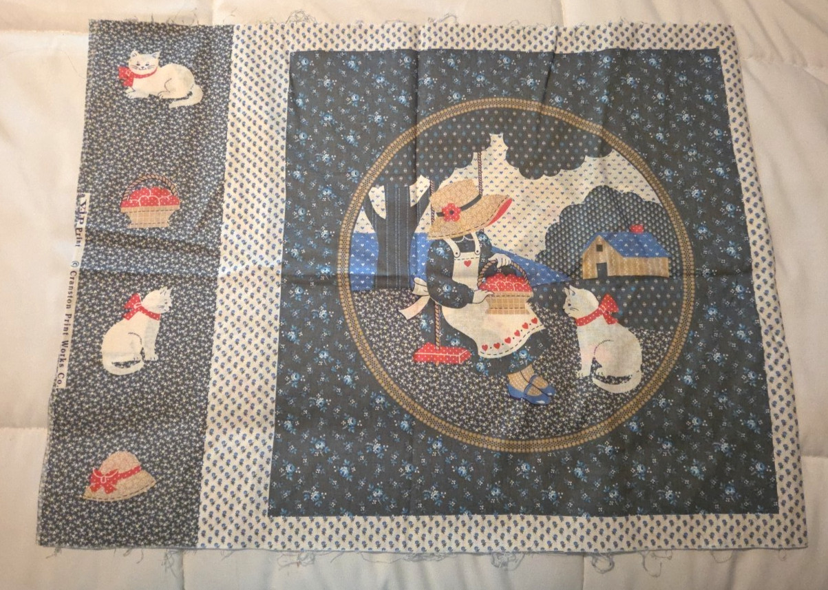 Vintage Fabric Pillow Panels Cat VIP Cranston 17×44 Grandma Cottage Country Core