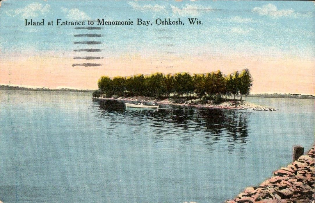 Oshkosh Wisconsin WI Island at Entrance to Menomonie Bay 1916 Antique Postcard