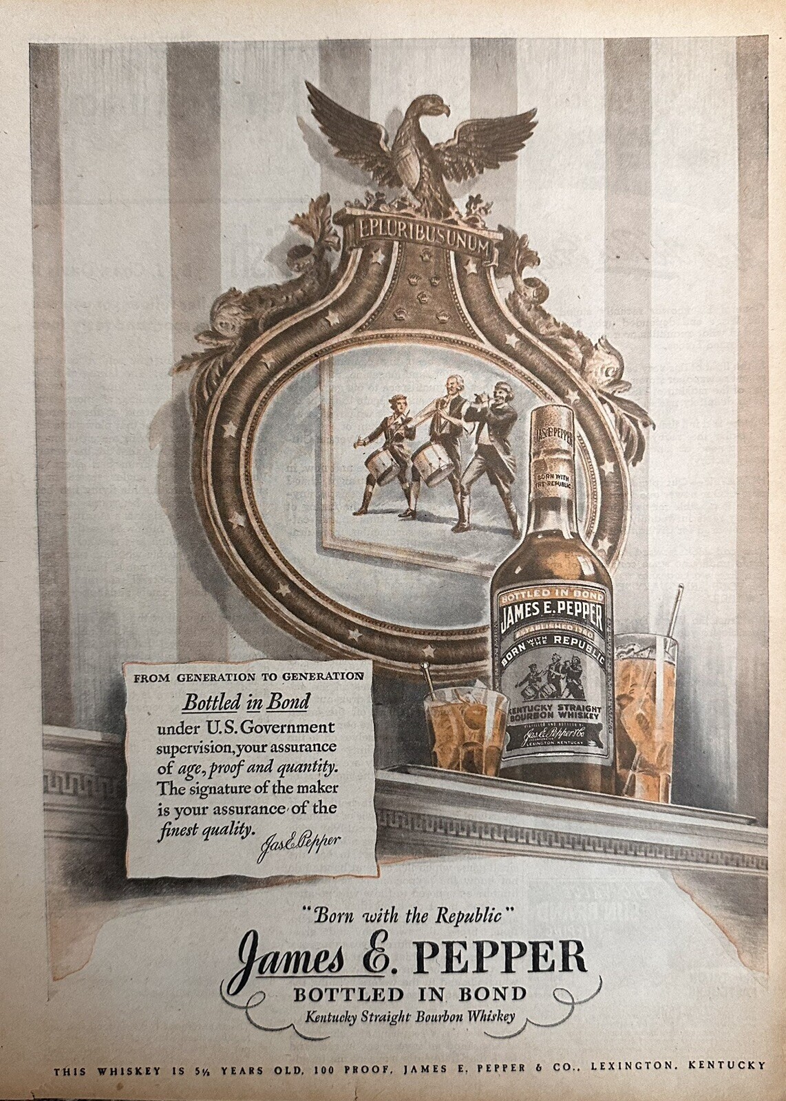 James E. Pepper Whiskey Advertisement (Approx. 8×11)