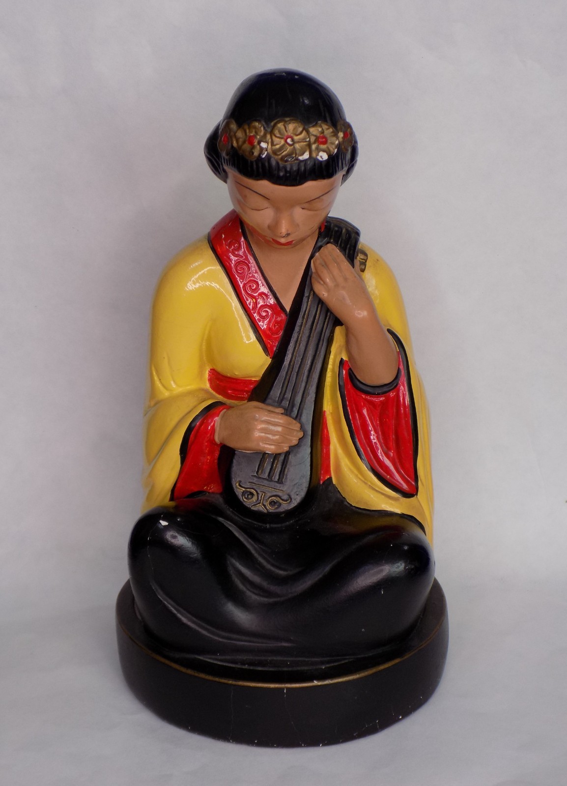ALEXANDER BAKER Co. Asian Woman w/ Biwa (Lute) 8.5″ Statuette Chalkware MCM