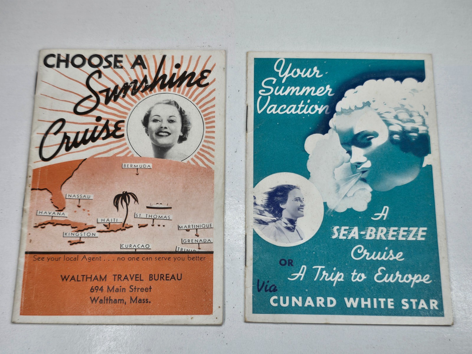 2 x 1937 Cunard White Star Cruise Brochure Carinthia Britannic Nassau Havana