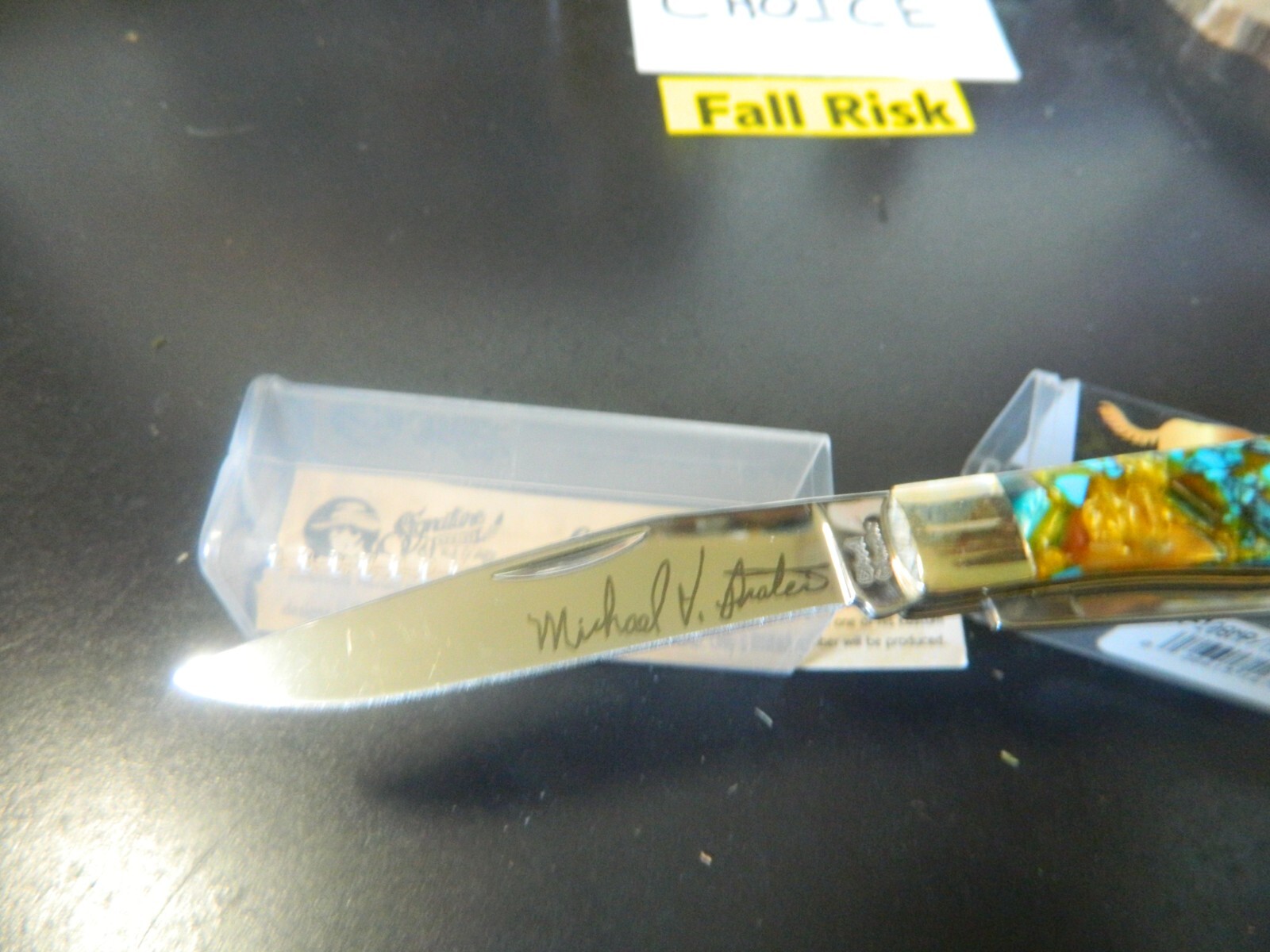 M. PRATER & STEEL WARRIOR 4″ TRAPPER MODEL SW-108/TWC CRUSHED TURQ. BLADES 440SS