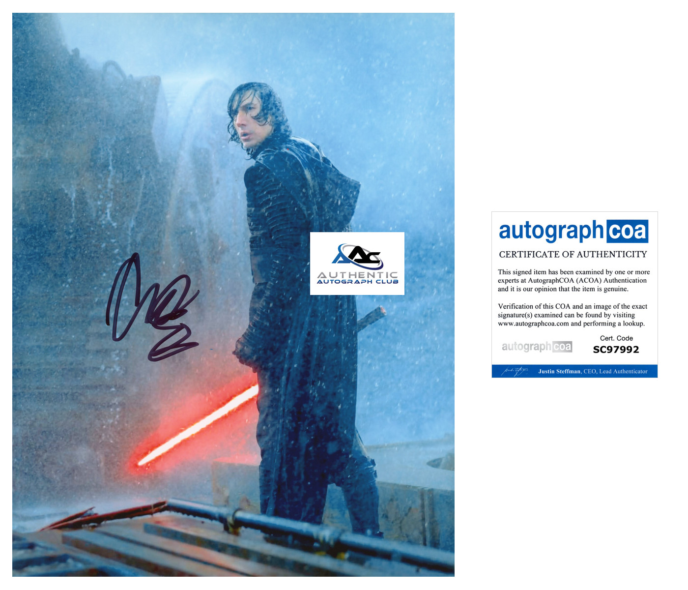 ADAM DRIVER AUTOGRAPH SIGNED 8×10 PHOTO STAR WARS KYLO REN ACOA