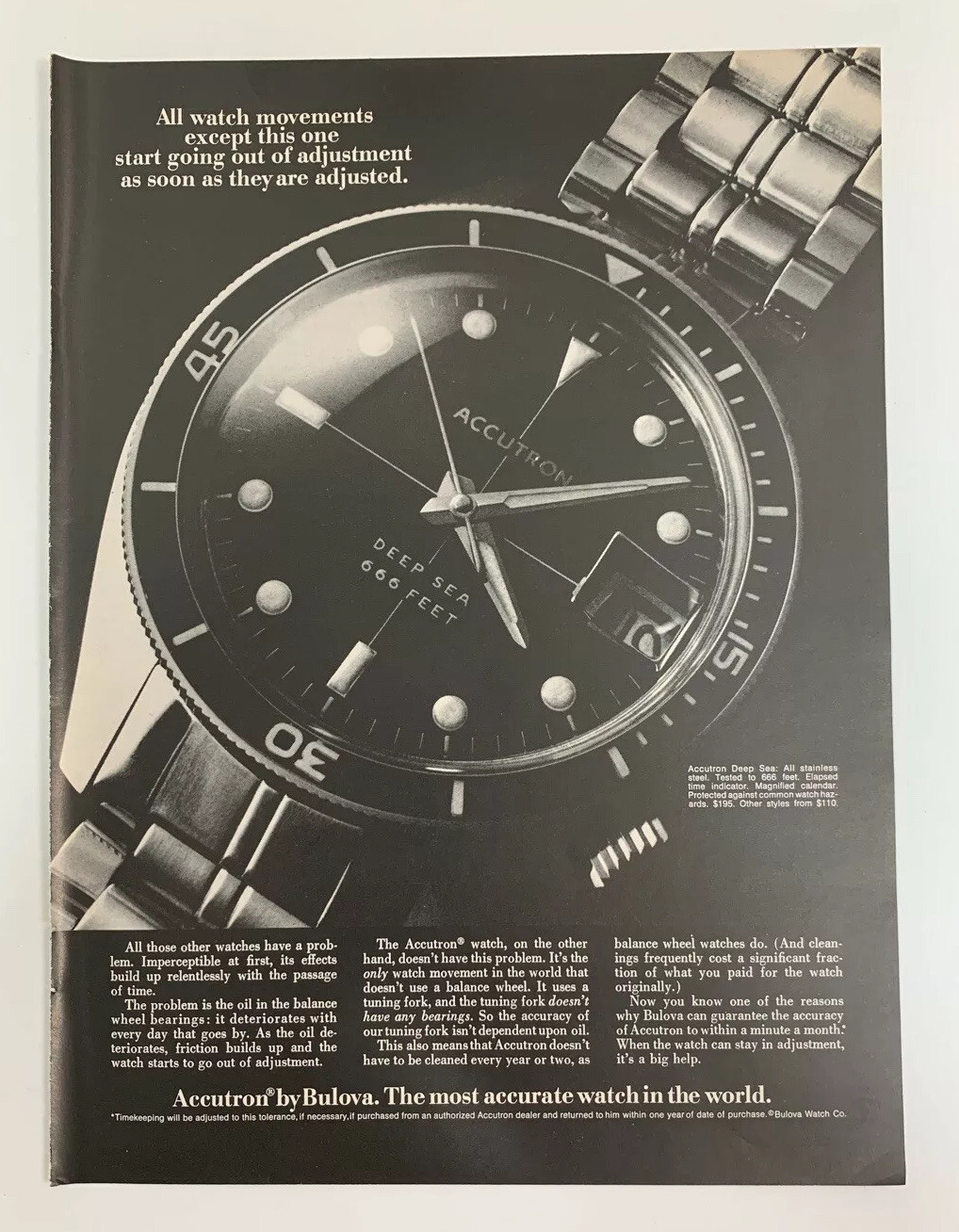 1970 Bulova Accutron Watch Print Ad Vintage The Most Accurate Watch In The World
