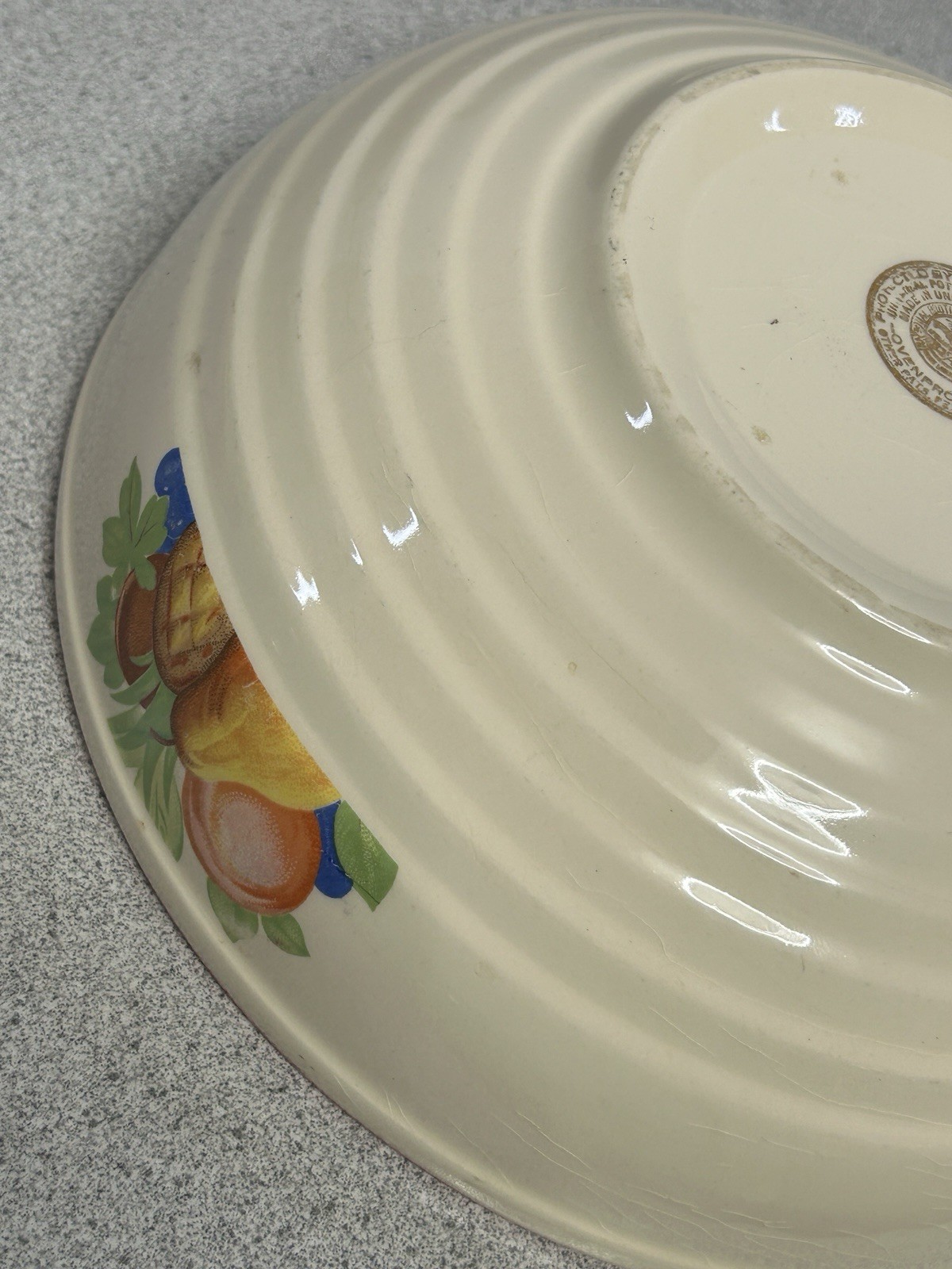 VTG Universal Cambridge Pottery Red Rim Fruit Design Bowl Farmhouse Rustic