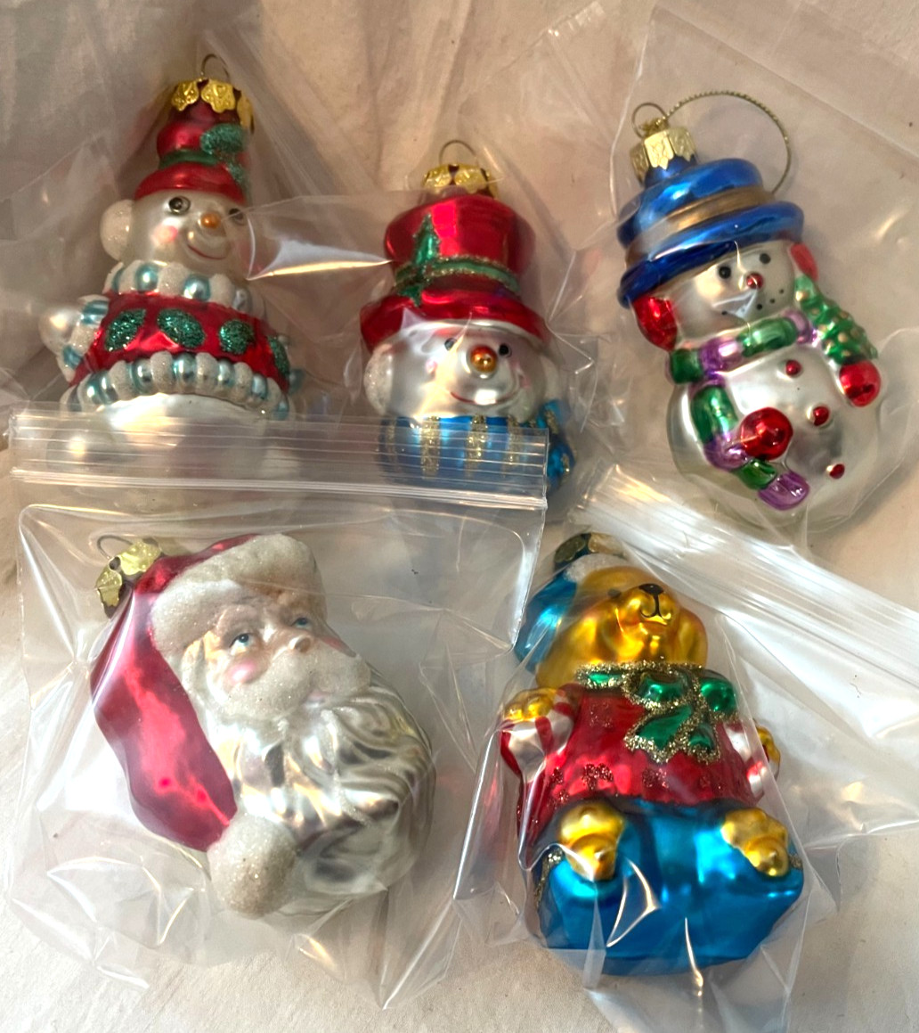 Lot of 5 Christmas Silver Multicolor Plastic Holiday Ornaments