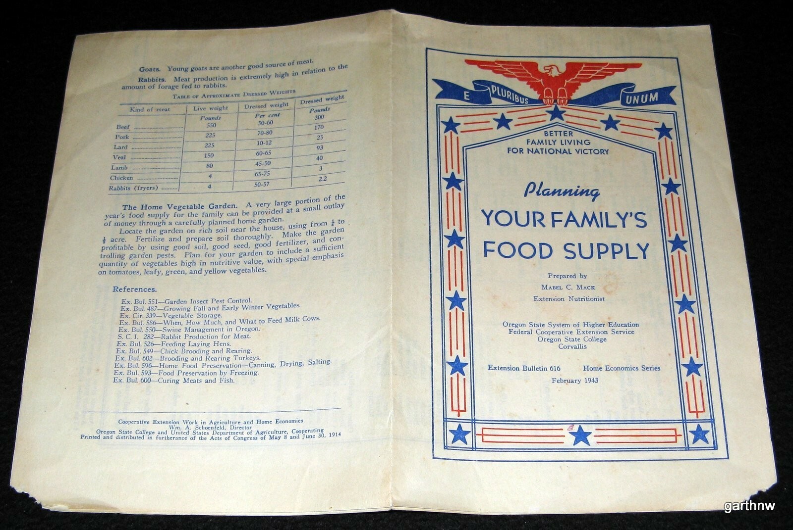 WORLD WAR II 1943 FAMILY FOOD SUPPLY CHART FAMILY LIVING FOR NATIONAL VICTORY