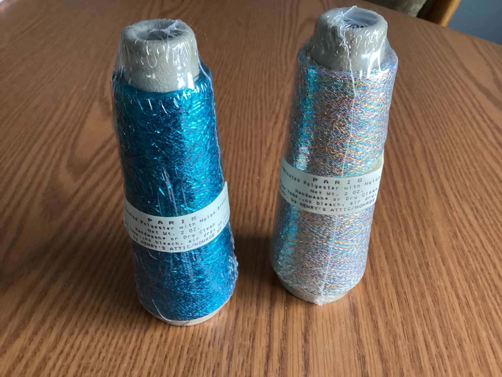 2 VTG Paris Laminated Polyester w Nylon Binder Cone Shaped Thread -Blue/Rainbow