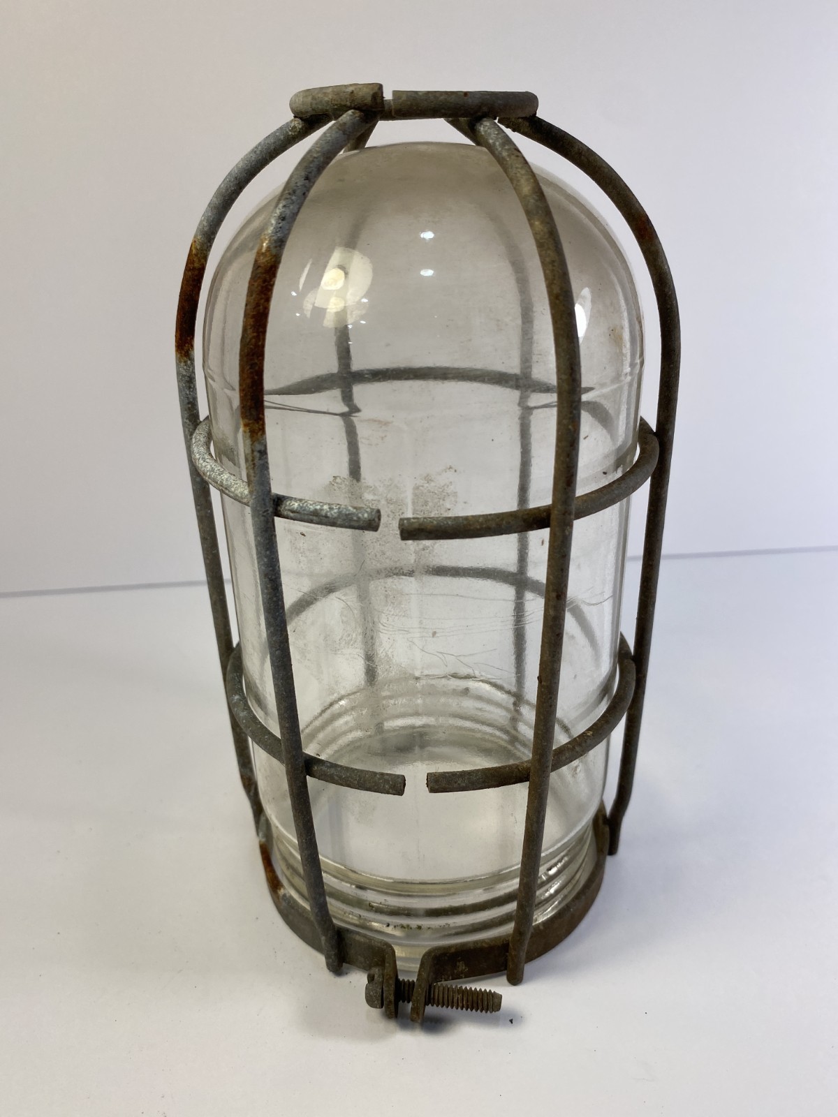Vintage Explosion Proof Light Cage w/ Glass Globe Unique 7 1/2” Tall