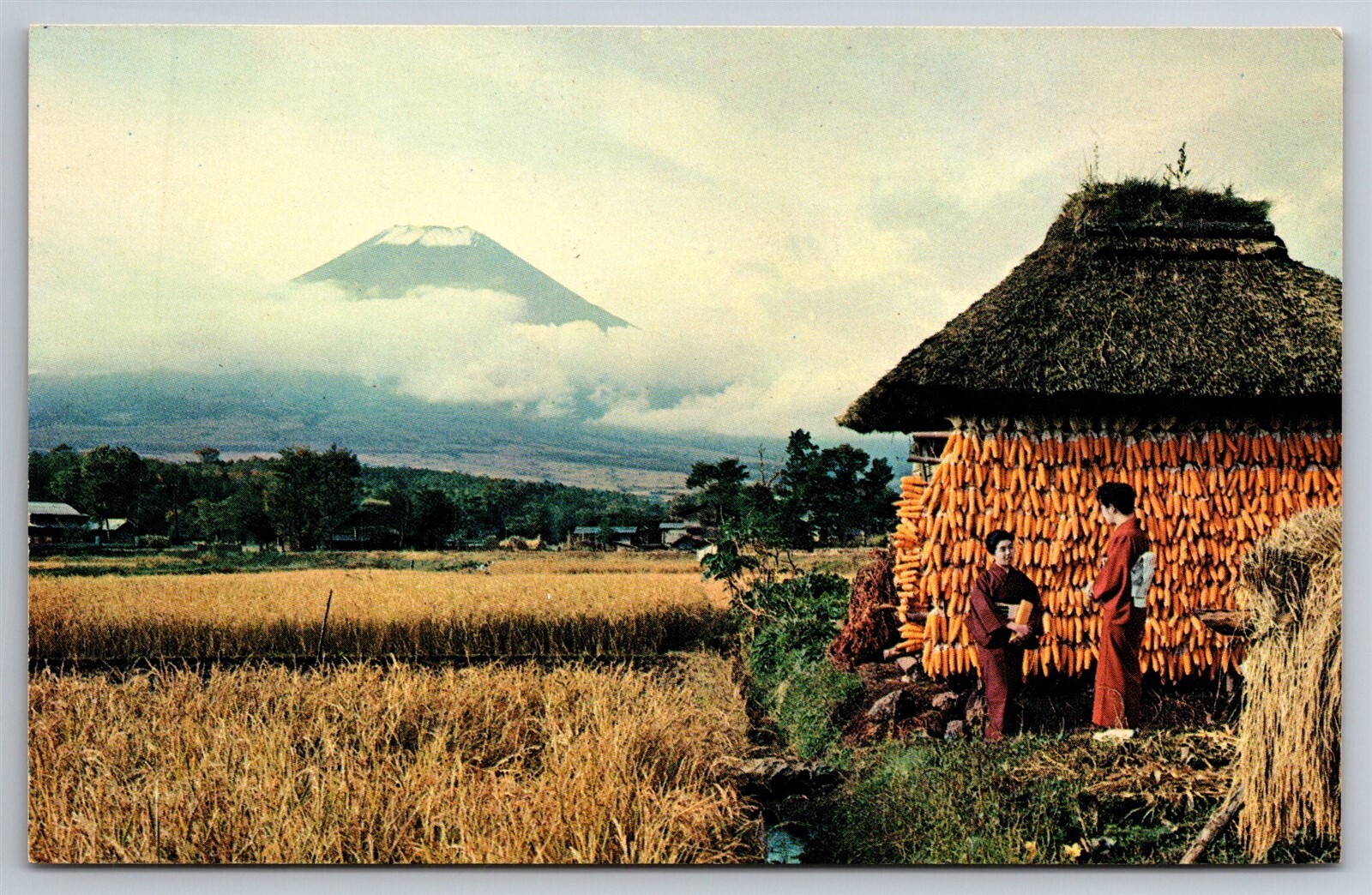 Mt Fuji From Oshino Village Japan Pan Am World Air Postcard W9