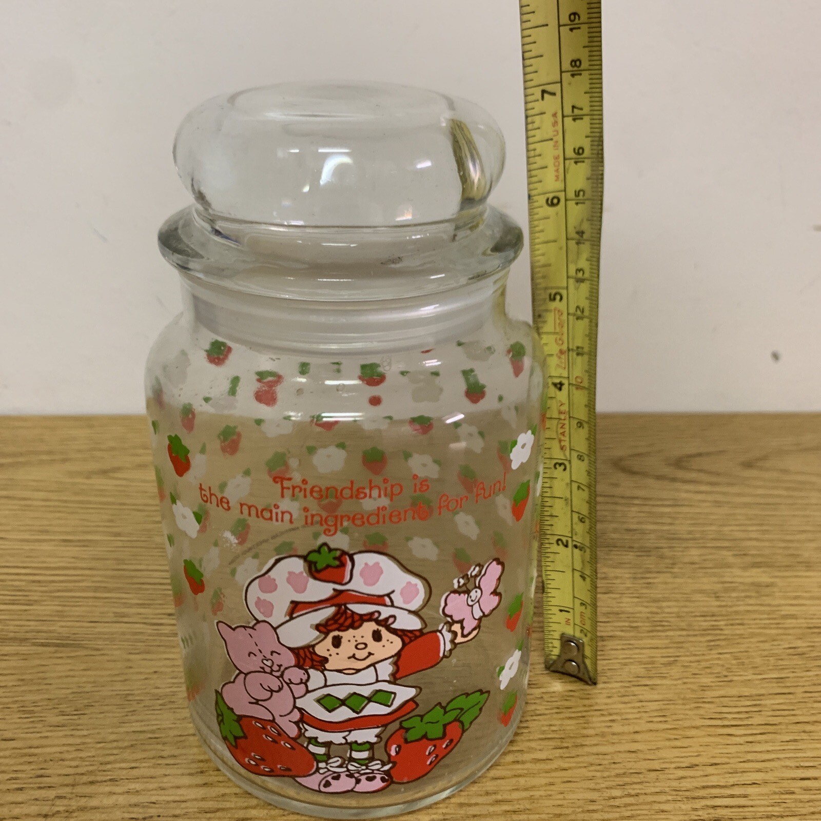 Vintage Strawberry Shortcake Glass Canister Jar & Lid 1981. 26 oz. 7”Rare!!