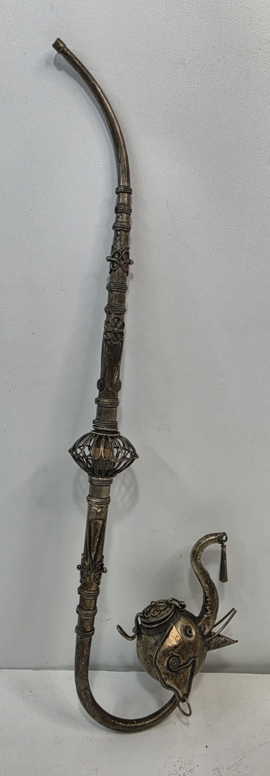 Antique India Brass Tobacco Pipe in Elephant Head Shape, 13″ Long 3.5″ Wide