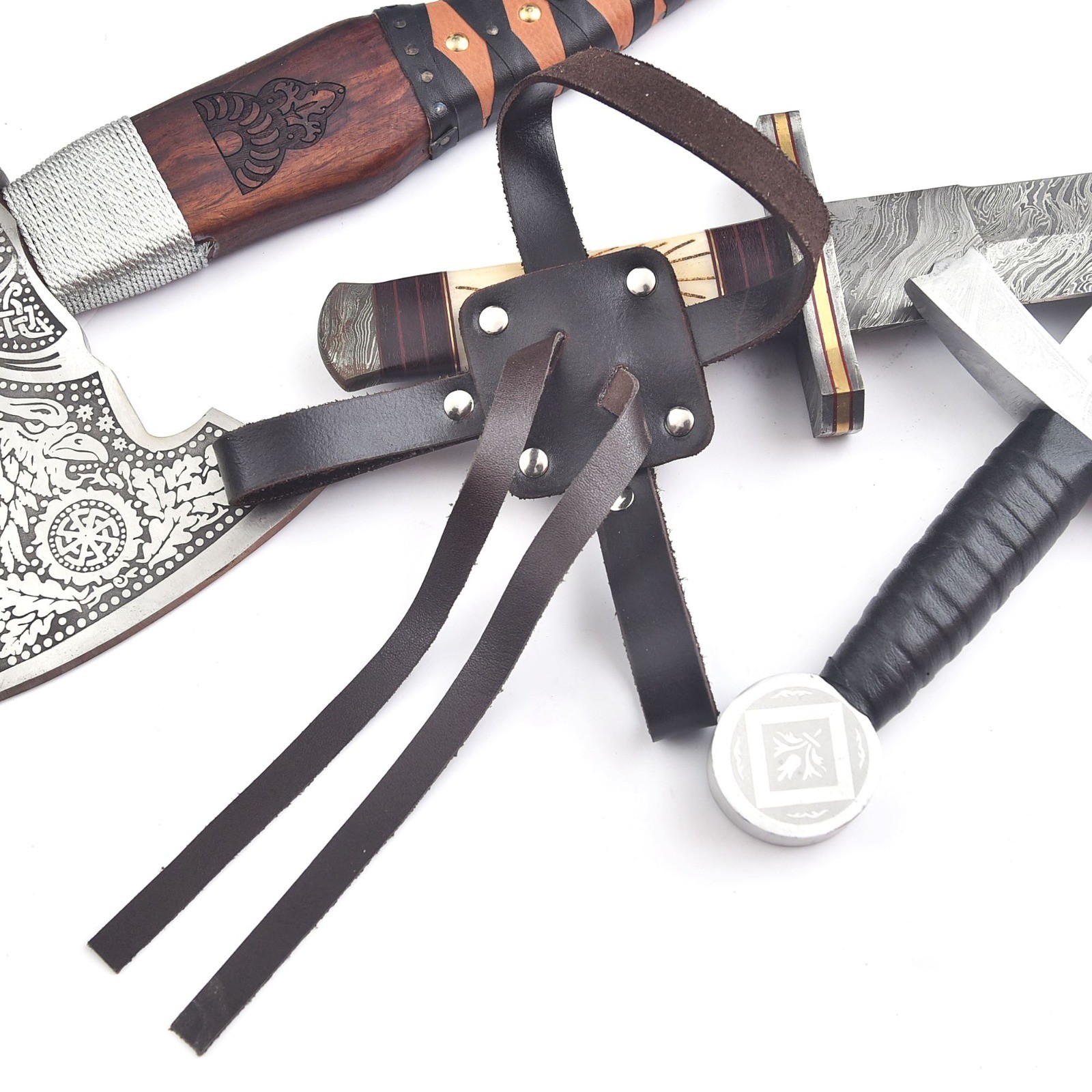 Genuine Leather Adjustable Sword Frog Belt Holster Medieval LARP Dagger Holder