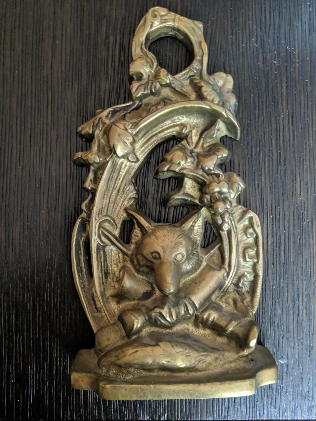 Antique English Cast Metal/Brass Victorian Door Stop Fox Hunting 10.5 In