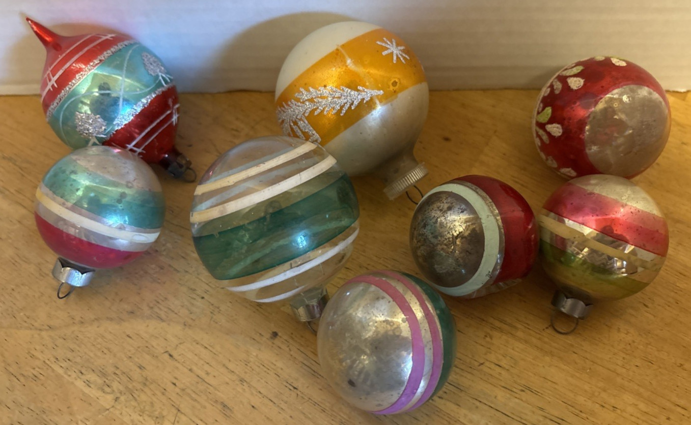 Assorted Vintage Christmas Tree Ornaments 8 Glass Shiny Brite W Germany USA