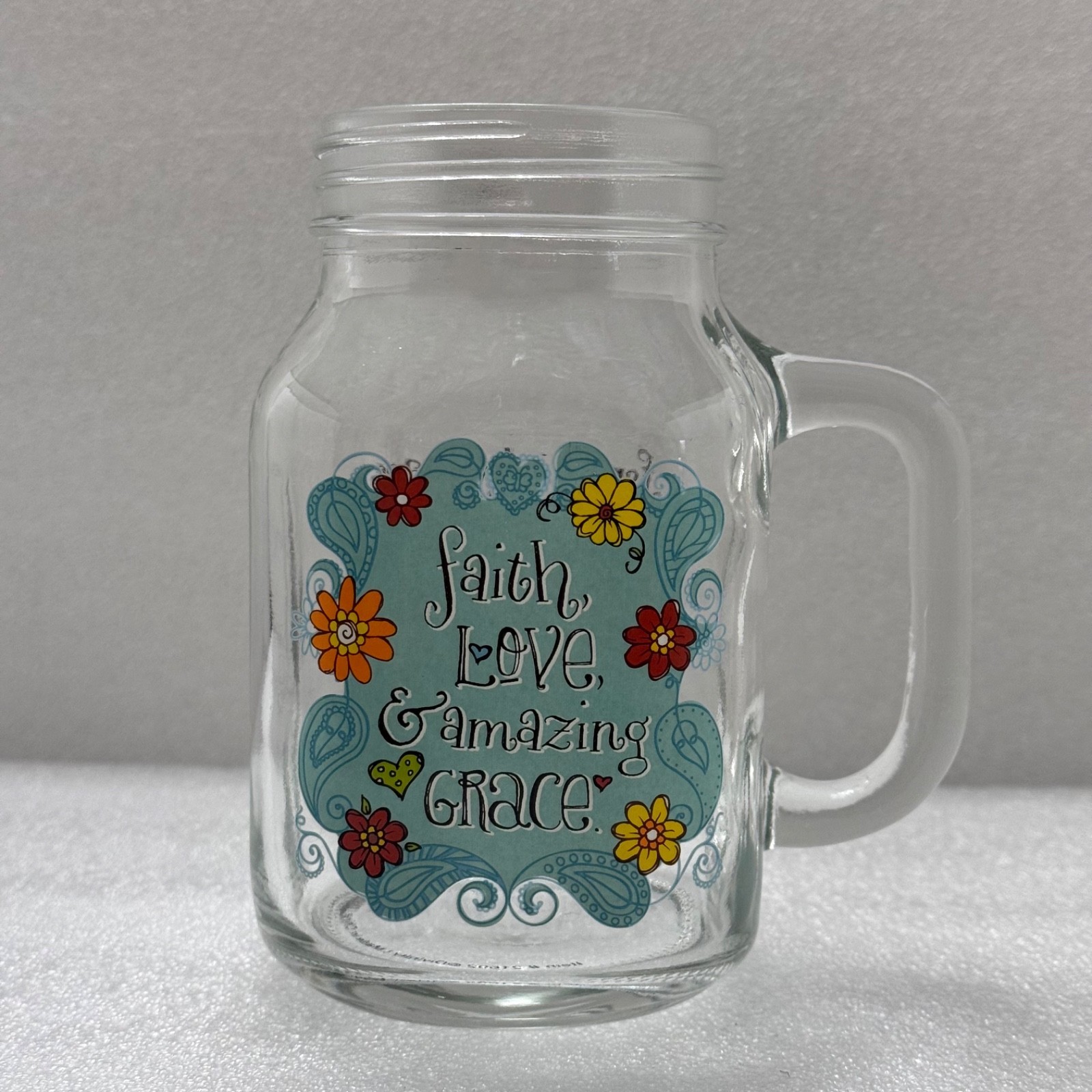 Divinity Faith Love Amazing Grace 20 oz Old Fashioned Glass Drinking Jar Mug