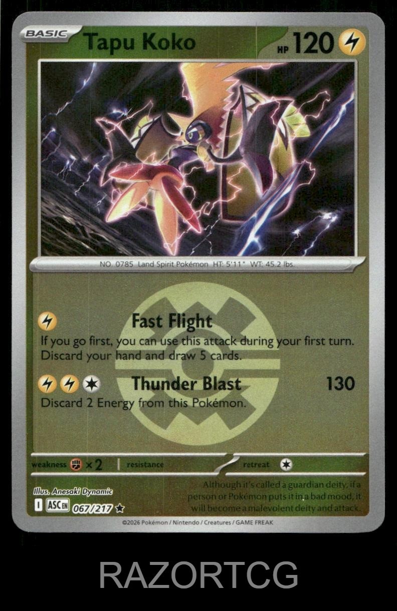 TAPU KOKO (QUICK BALL) 067/217 HOLO R ASCENDED HEROES POKEMON NM/M