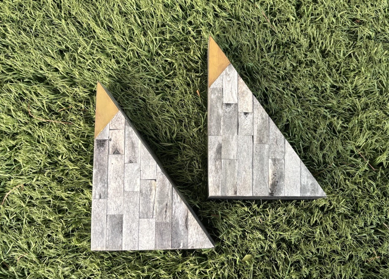 Vintage Mid Century Modern Copper & Tessellated Stone STYLE Geometric Bookends
